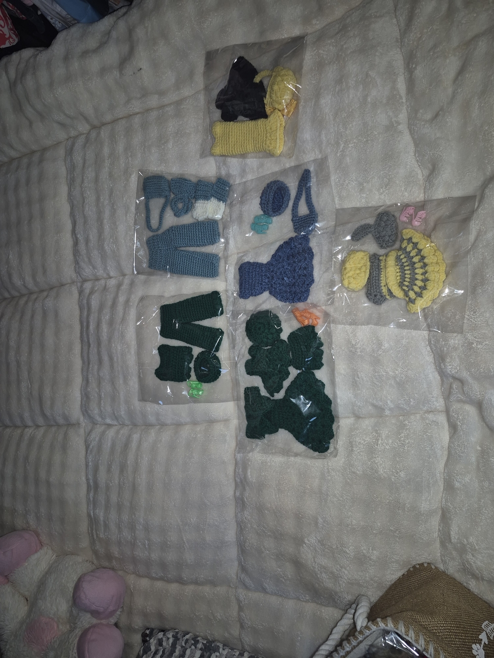 Handmade Crochet Doll Clothes Set in Yellow, Blue, Teal & Green